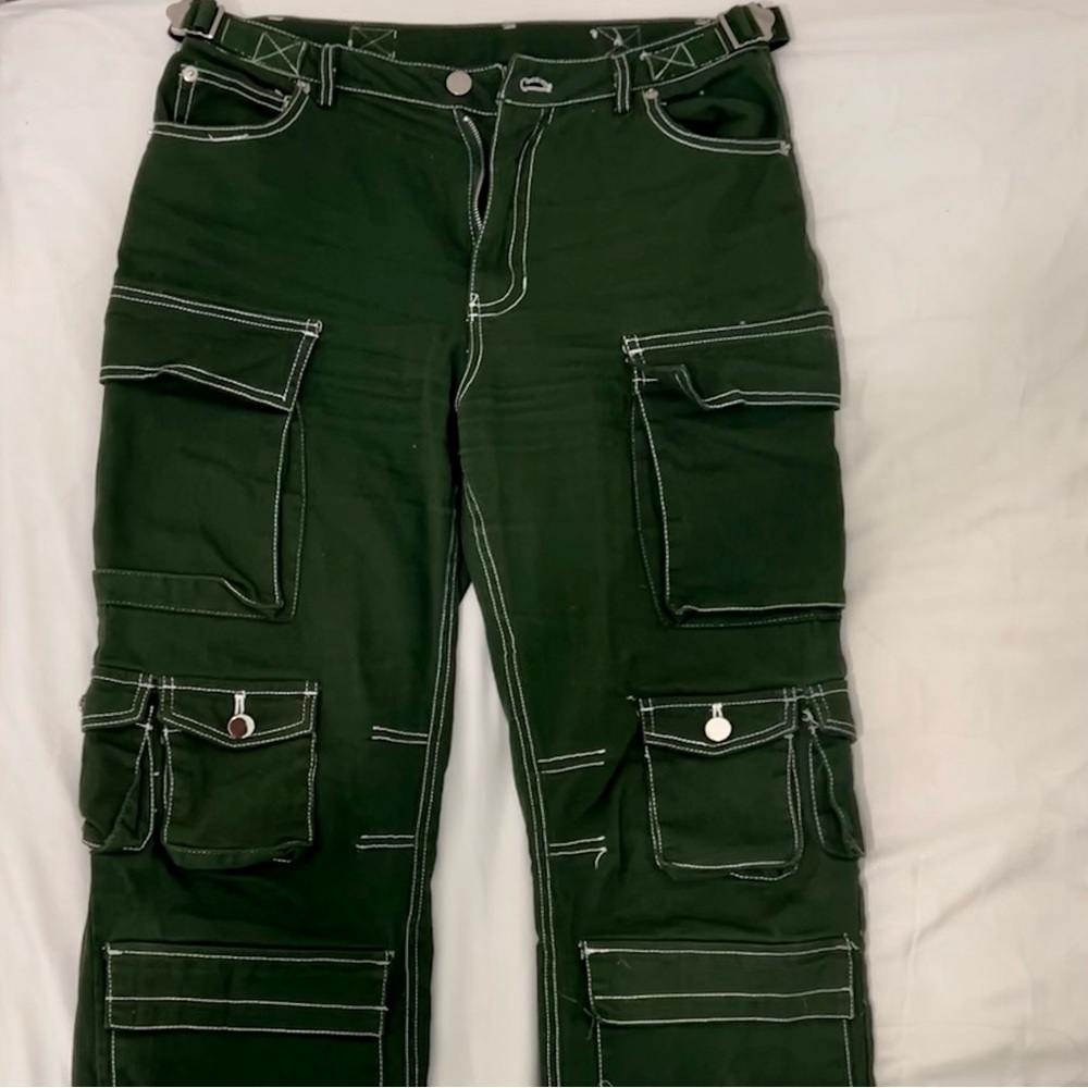 Green Cargo Pants with Adjustable Waist